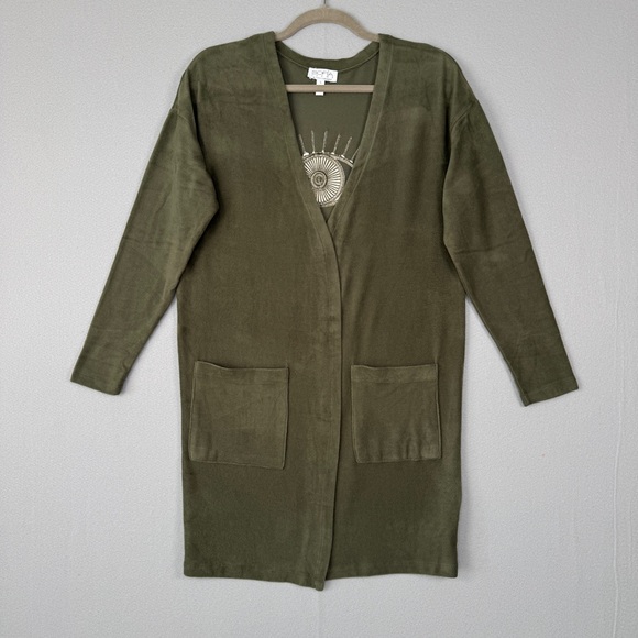 SOFIA BY SOFIA VERGARA Evil Eye Embroidered Duster Cardigan S Olive Casual - Picture 1 of 12